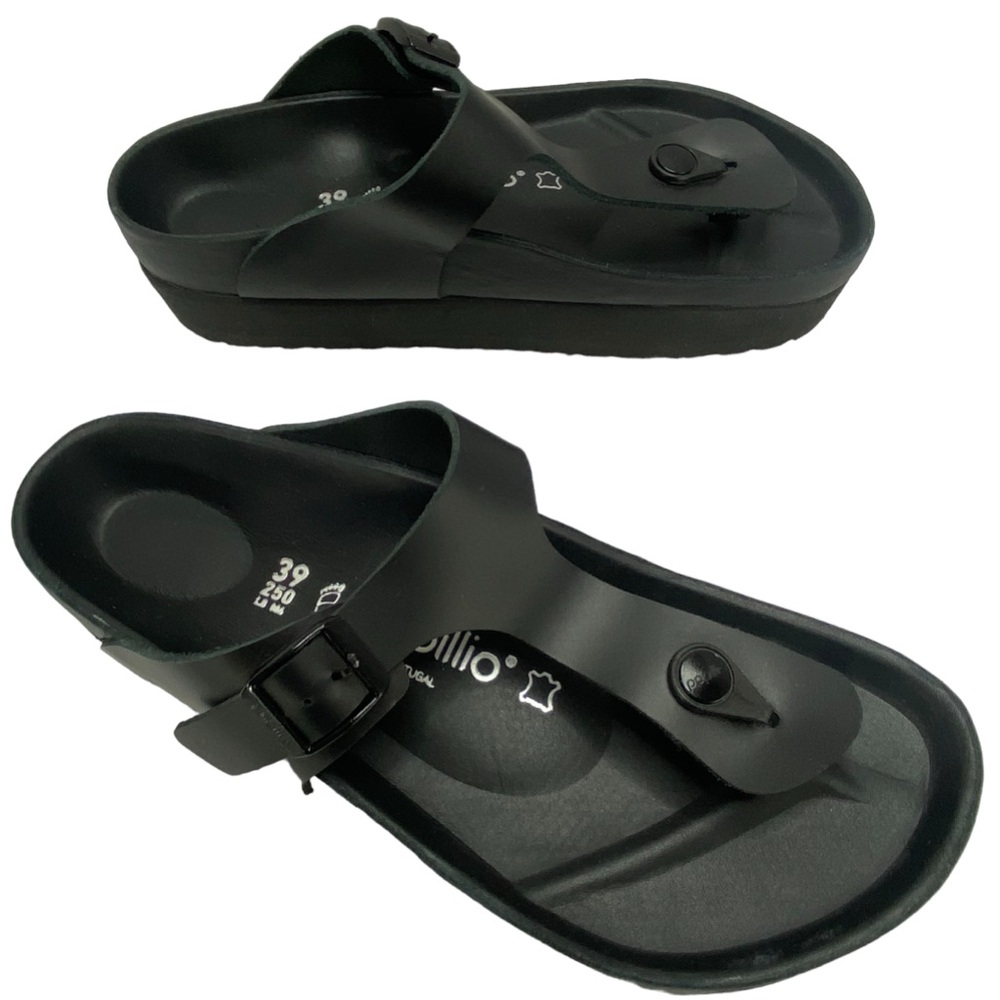 Birkenstock Papillio Gizeh Flex Leather Platform Black Sandals; 39 / 8-8.5